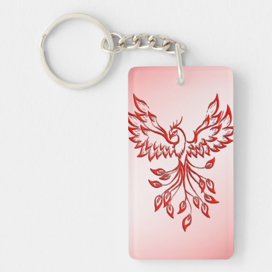 Porte-clés Vol d'un Phénix rouge sur fond rose (Devant)