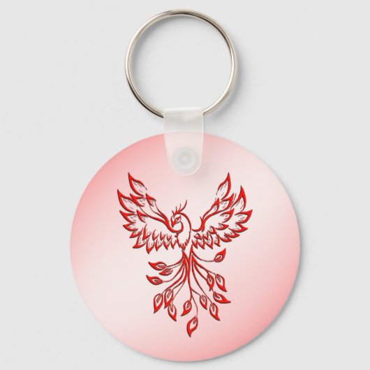 Porte-clés Vol d'un Phénix rouge sur fond rose (Recto)