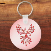 Porte-clés Vol d'un Phénix rouge sur fond rose (Recto)
