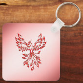 Porte-clés Vol d'un Phoenix rouge sur rose (Verso)