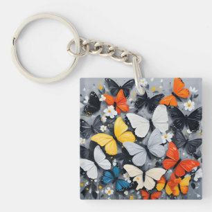 Porte-clés "Vol dynamique : Papillons multicolores acryliques