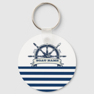 Porte-clés Volant de Bateau Naustique, Rayures Blanches Bleu