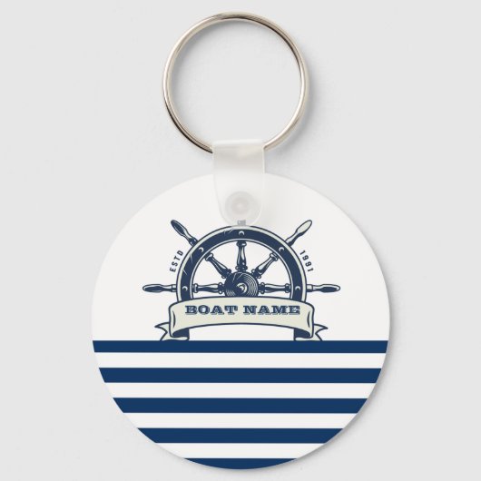 Porte-clés Volant de Bateau Naustique, Rayures Blanches Bleu (Recto)