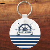 Porte-clés Volant de Bateau Naustique, Rayures Blanches Bleu (Recto)
