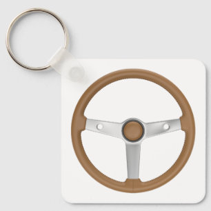 Porte-clés Volant de voiture de sport rétro en cuir marron
