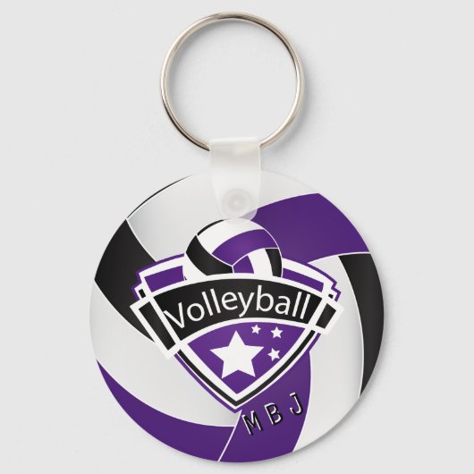 Porte-clés Volley-ball - Monogramme - violet, blanc et noir (Recto)