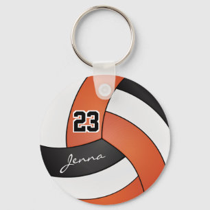 Porte-clés Volley-ball orange, blanc et noir - Personnaliser