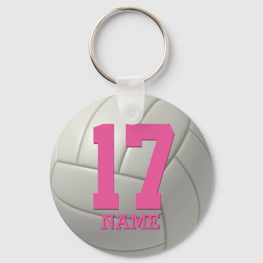 Porte-clés Volley-ball personnalisé (nom et numéro rose) (Recto)