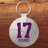 Porte-clés Volley-ball personnalisé (nom et numéro violet) (Recto)