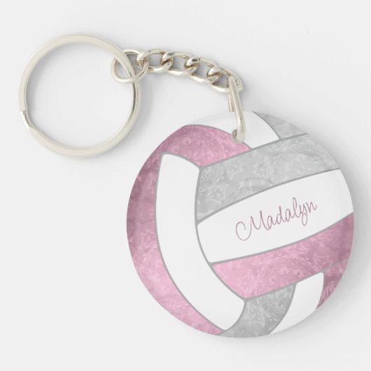 Porte-clés volley-ball personnalisé rose pâle (Devant)