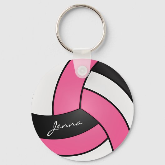 Porte-clés Volley-ball rose, blanc et noir (Recto)