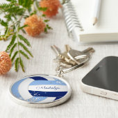 Porte-clés volleyball bleu blanc avec minuscules étoiles arge (Côté)