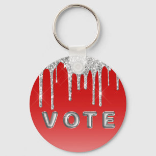 Porte-clés Vote avec gouttes de paillettes argentées sur fond