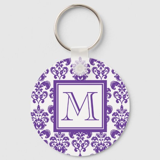 Porte-clés Votre Monogramme, couleur pourpre foncé Damask Mod (Recto)