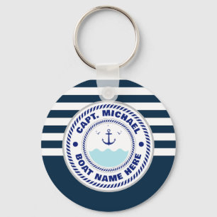 Porte-clés Votre nom de bateau Ancre Bienvenue à bord Bleu bl