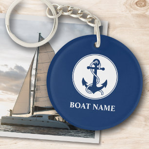 Porte-clés Votre nom de bateau Ancre et corde Marine Blue 2 C
