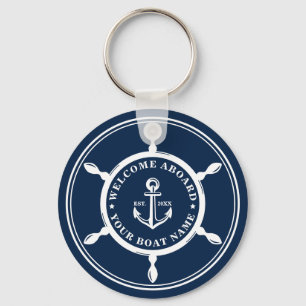 Porte-clés Votre nom de bateau Ancre Marine Blue Custom