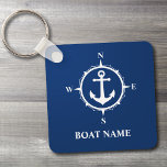 Porte-clés Votre nom de bateau Compass Ancre Bleu<br><div class="desc">Nautique Votre nom de bateau Compass Ancre Blue Porte - clé</div>