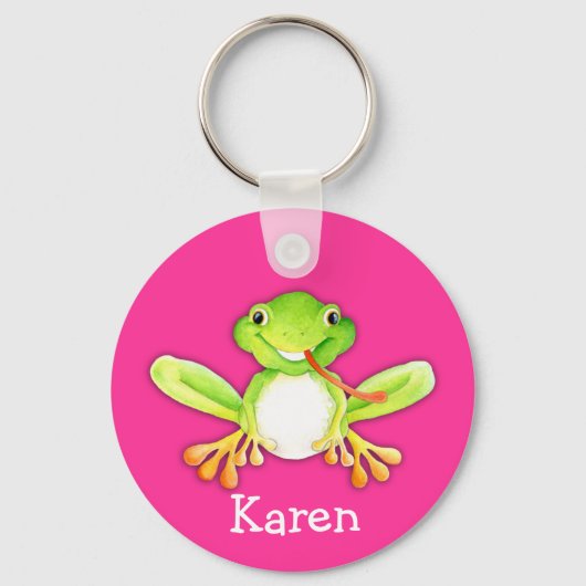 Porte-clés Votre nom mignon fun grenouille rose vert porte -  (Recto)