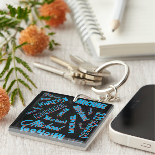 Porte-clés Votre nom motif monogramme bleu rouge noir
