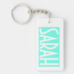 Porte-clés Votre nom Texte blanc gras sur Aqua brillant