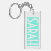 Porte-clés Votre nom | Texte en gras blanc sur Aqua brillant (Devant gauche)