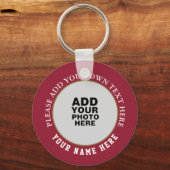 Porte-clés votre propre nom, texte & photo sur un rouge (Verso)