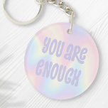 Porte-clés Vous êtes assez inspirant pastel pastel arc-en-cie<br><div class="desc">Porte - clé tendance avec le texte "vous êtes assez" en violet clair sur un arrière - plan motif arc-en-ciel pastel doux.</div>