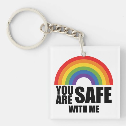 Porte-clés Vous Êtes En Sécurité Avec Moi LGBTQ Rainbow Pride (Devant)