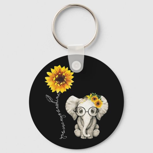 Porte-clés Vous Êtes Mon Sunshine Hippie Sunflower Elephant (Recto)