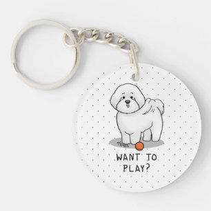 Porte-clés Vous voulez jouer ? Bichon Frise Chien avec balle
