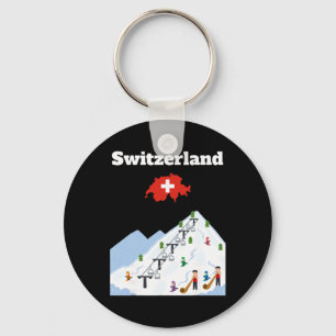 Porte-clés Voyage à ski en Suisse Souvenir Amateur de ski Dra
