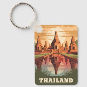 Porte-clés Voyage Ancien Thaïlande Temple Bouddhiste Coucher