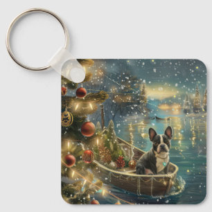 Porte-clés Voyage de fête de Noël de Boston Terrier