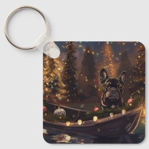 Porte-clés Voyage de Noël Festif de Bouledogue Français