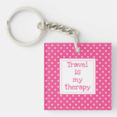 Porte-clés Voyage est ma thérapie moderne points rose et blan (Devant)