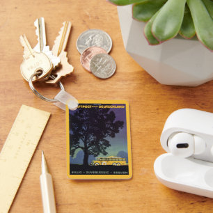 Porte-clés Voyage Rétro, Allemagne, Bus Jaune la Nuit