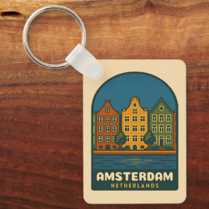 Porte-clés Voyage Rétro Amsterdam Pays-Bas Paysage Rétro