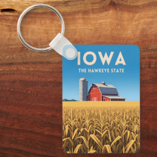 Porte-clés Voyage Rétro Iowa Paysage Agricole du Cœur de l'Am
