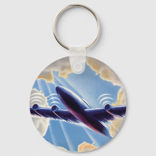 Porte-clés Voyage Vintage, Avion Volant dans les Nuages dans