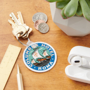 Porte-clés Voyage Vintage, Hôtel Columbus à Rome Italie