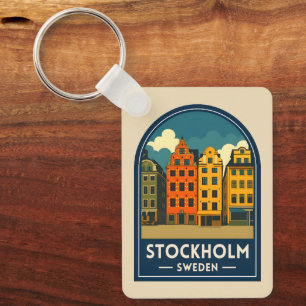 Porte-clés Voyage Vintage Stockholm Suède Vieille Ville Rétro