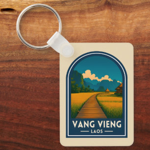 Porte-clés Voyage Vintage Vang Vieng Laos Rétro Paysage
