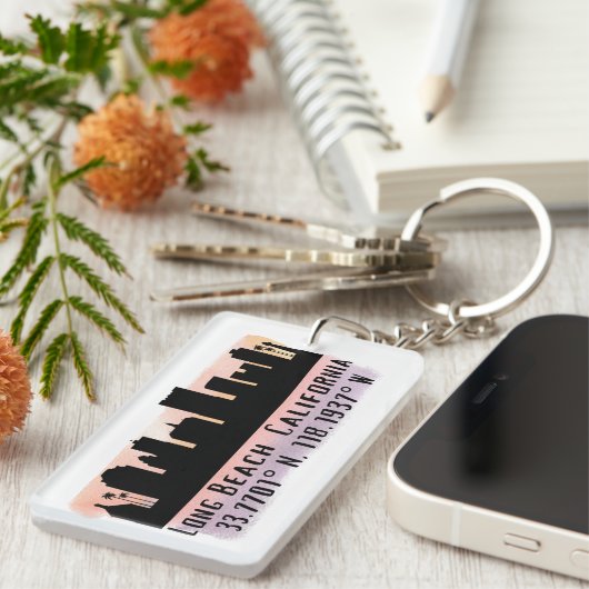 Porte-clés Vue panoramique de Long Beach Latitude et Longitud (Devant droit)