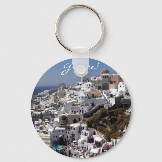 Porte-clés Vue panoramique sur Oia, Grèce (Recto)