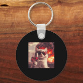 Porte-clés Wacky Cat Holding Wine Selfi With Fire Funny Sungl (Recto)