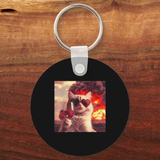 Porte-clés Wacky Cat Holding Wine Selfi With Fire Funny Sungl (Recto)