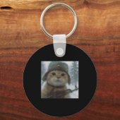 Porte-clés Wacky Cat Snow Kitten Soldier Selfie With Gun Meme (Recto)