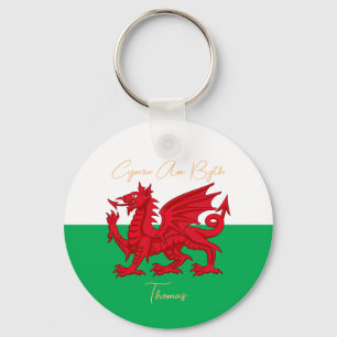 Porte-clés Wales For Ever Welsh Dragon Monogramme Nom Texte