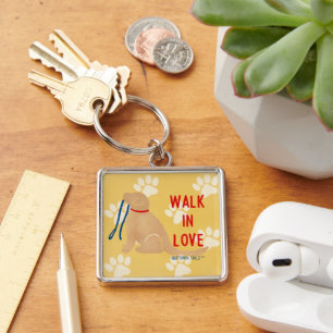 Porte-clés Walk in Love Golden Retriever Dog Yellow Keychain